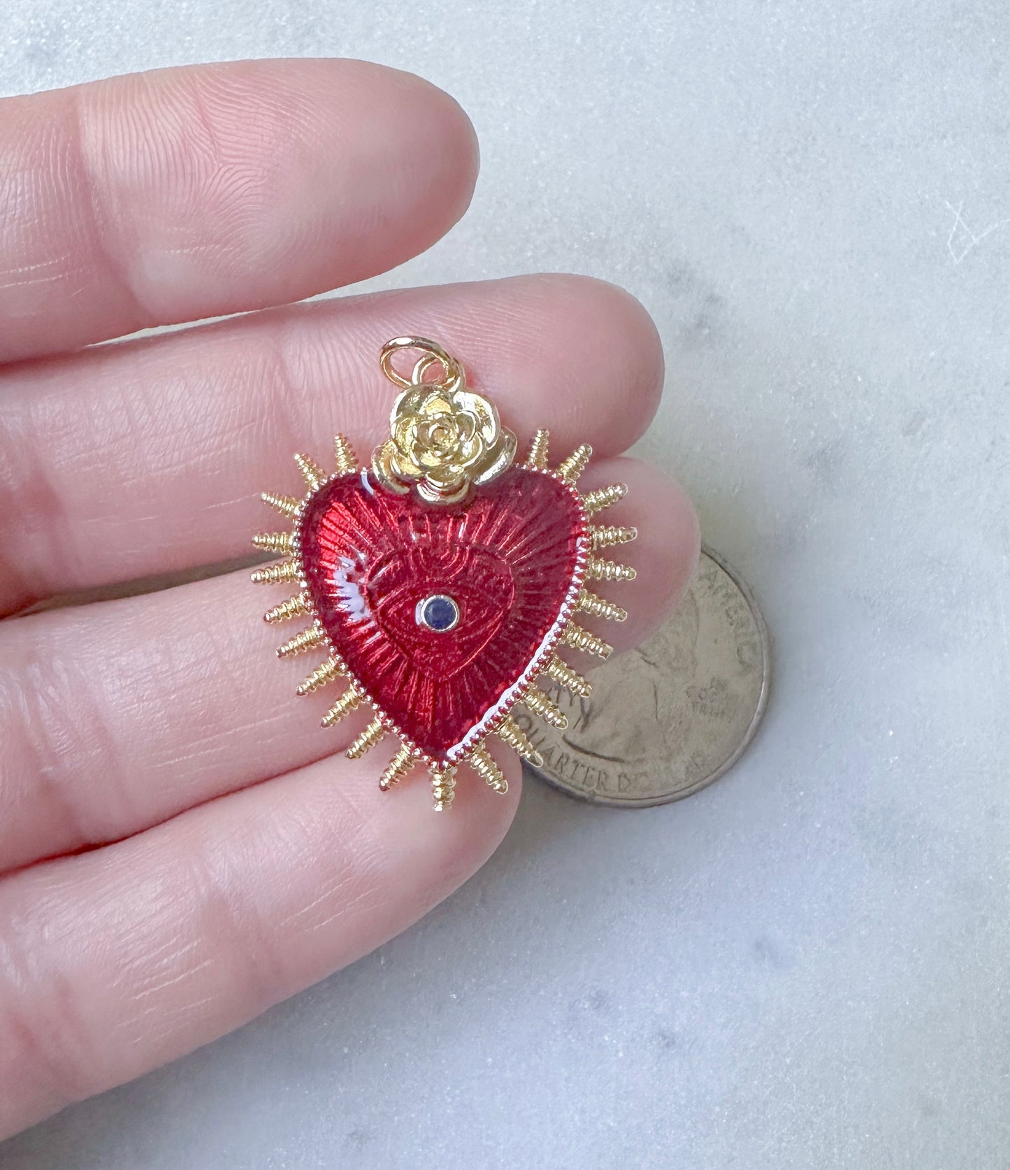 Red flower heart charm