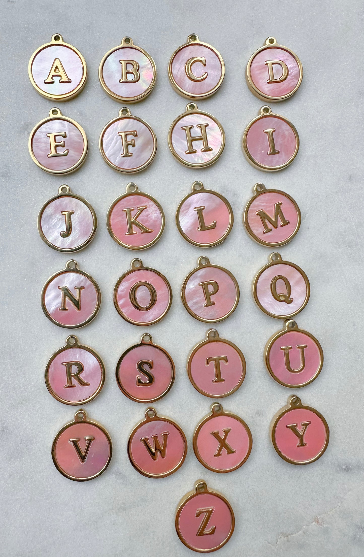 Pink letters charms