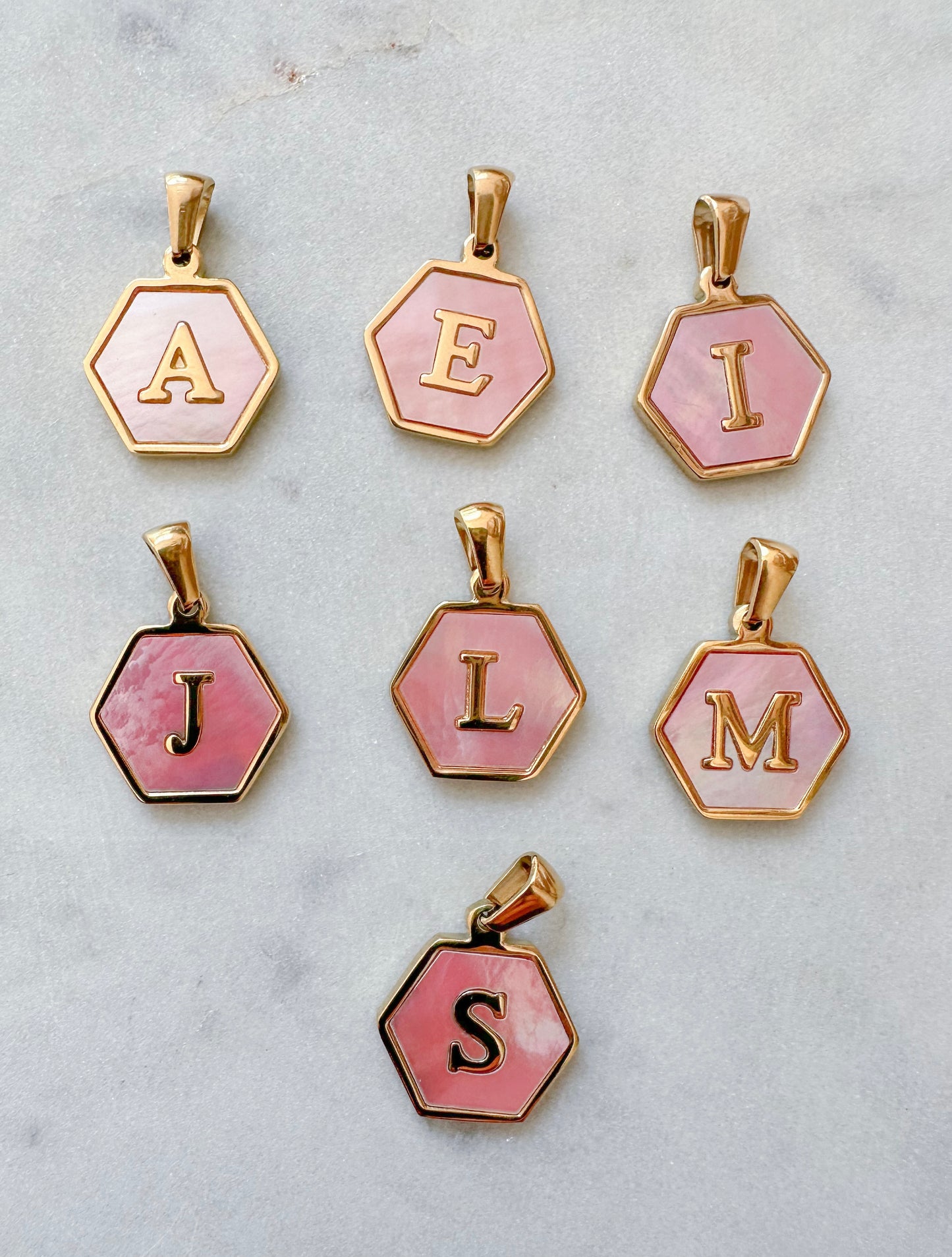 Pink initial letter charm