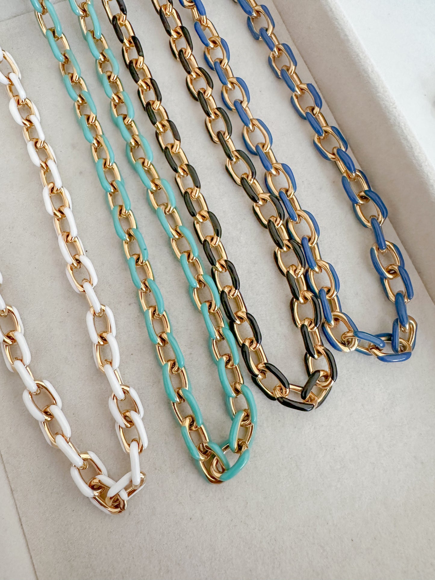 Colors and gold enamel chain necklaces