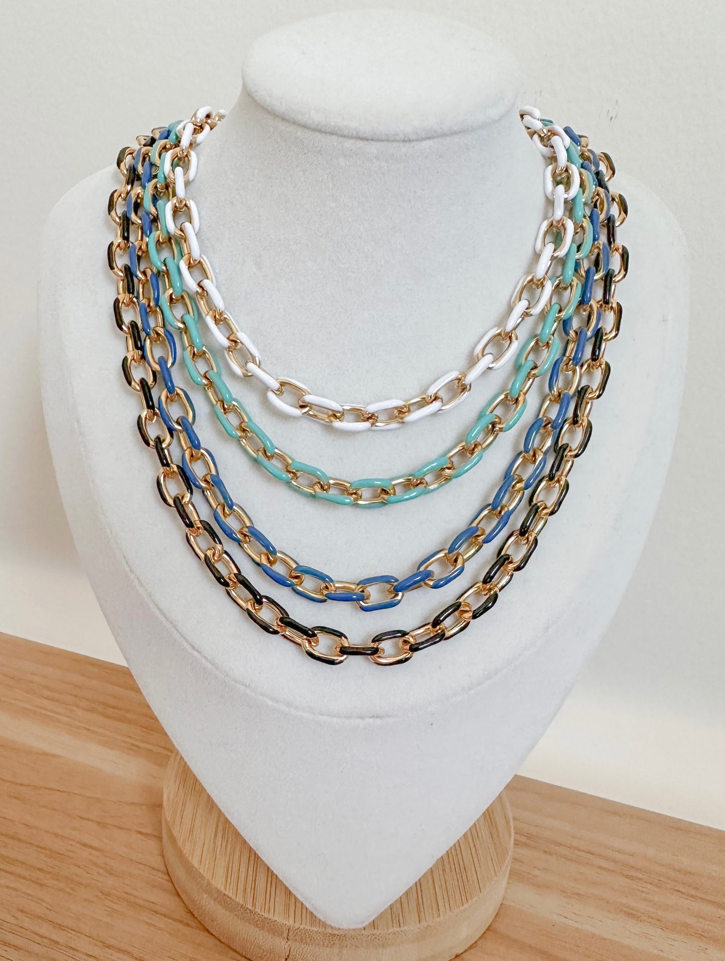 Colors and gold enamel chain necklaces