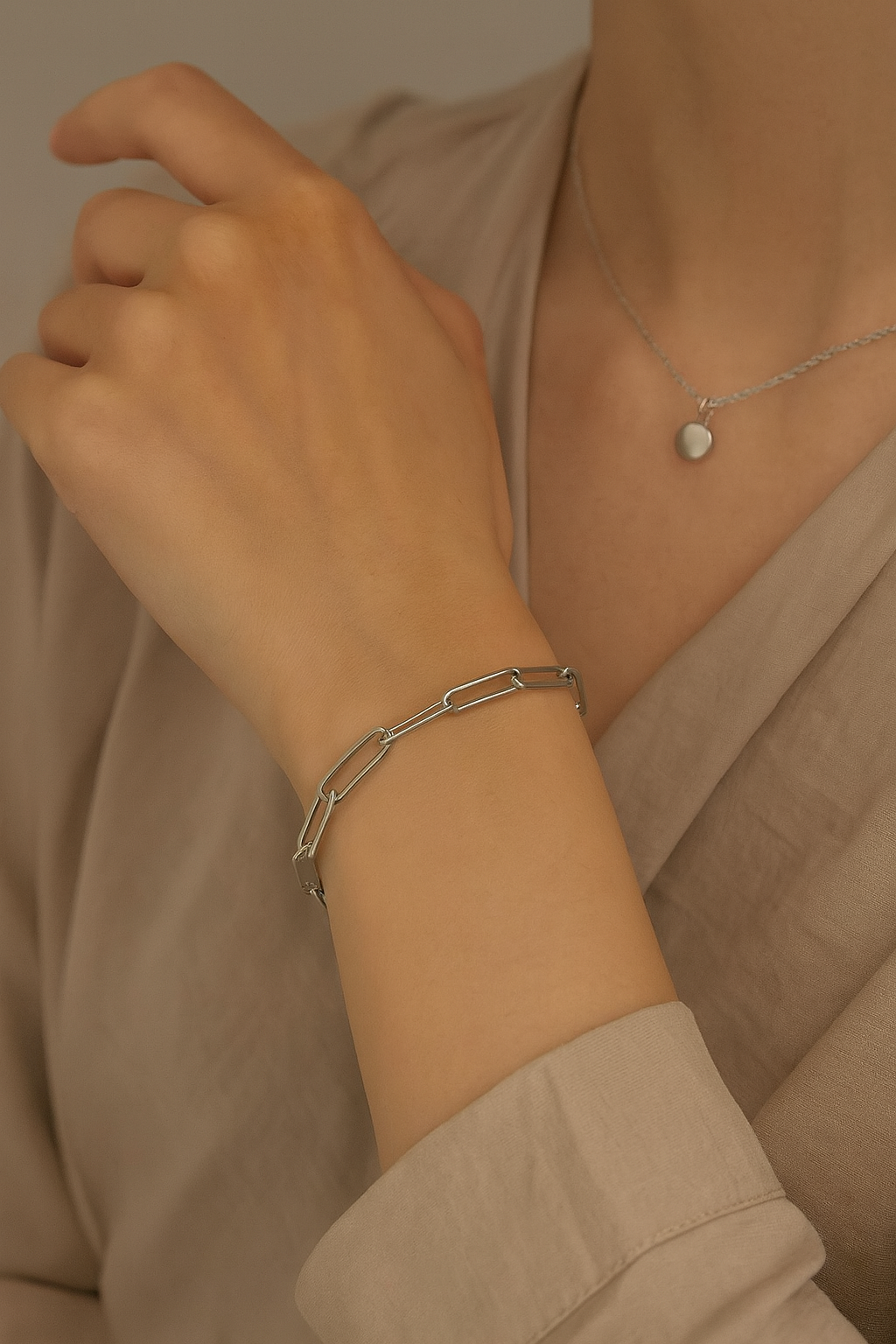 Paper clip silver bracelet
