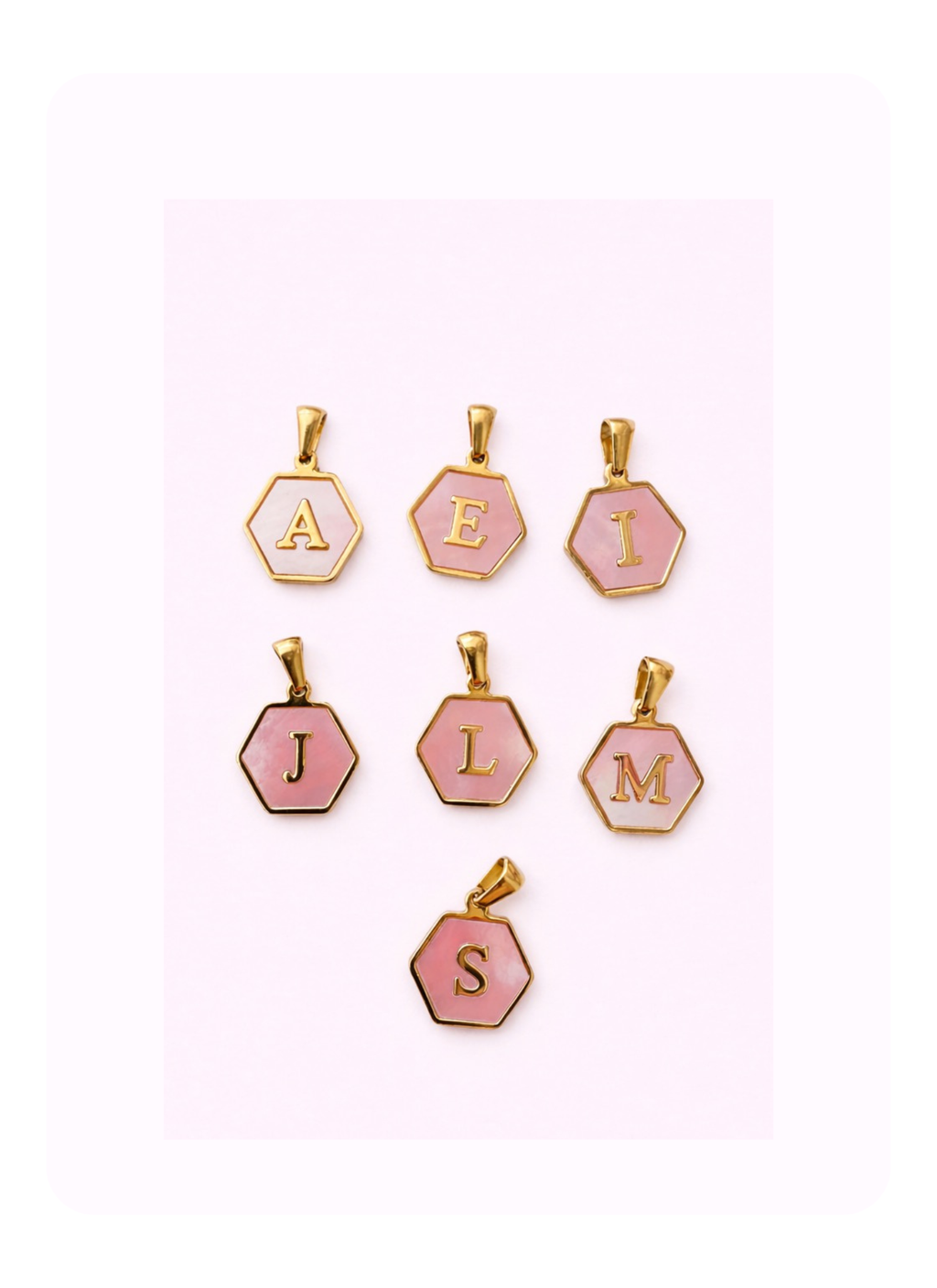 Hexagon Mother of Pearl Initial Charm