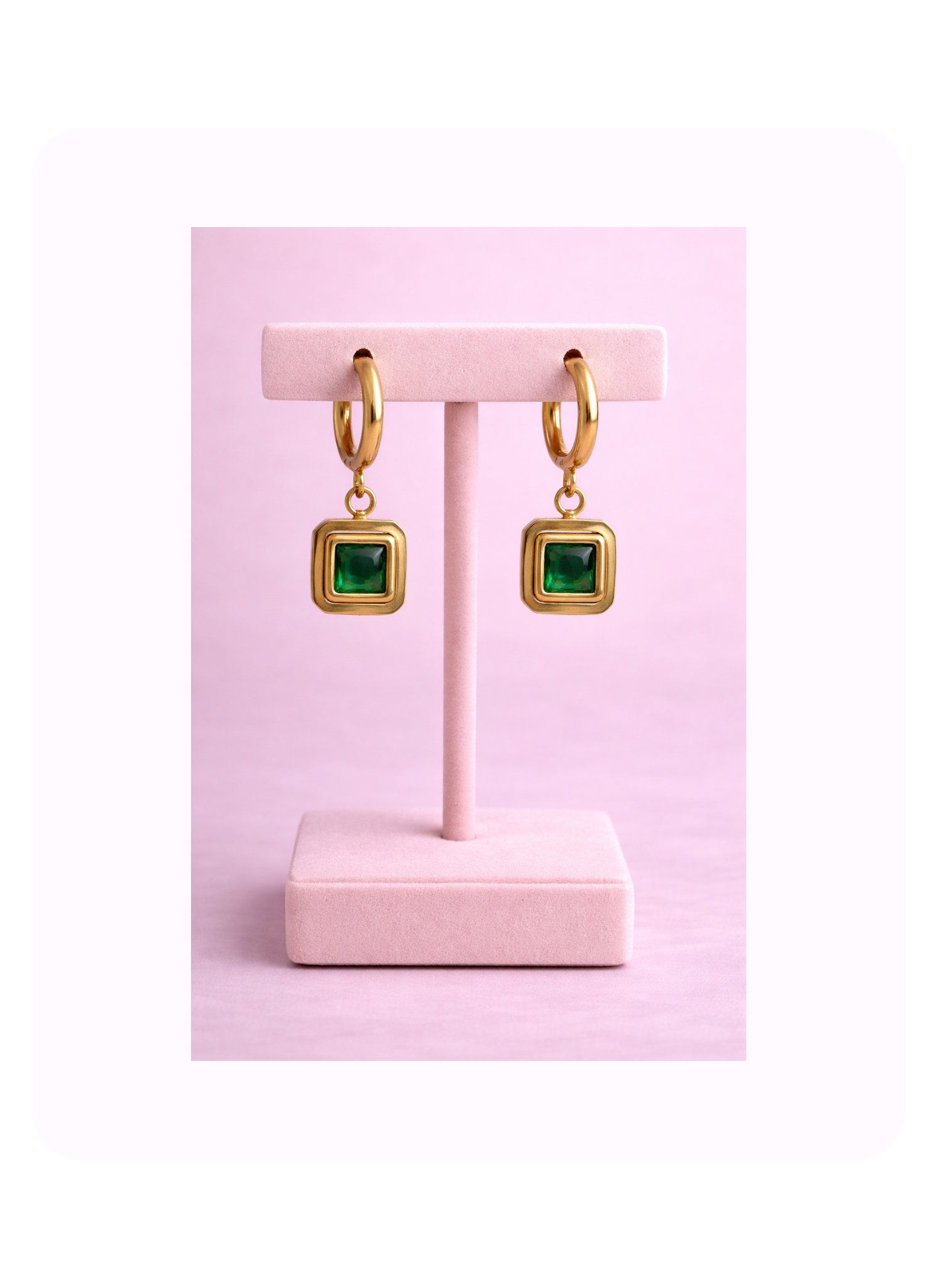 Square Emerald Hoops
